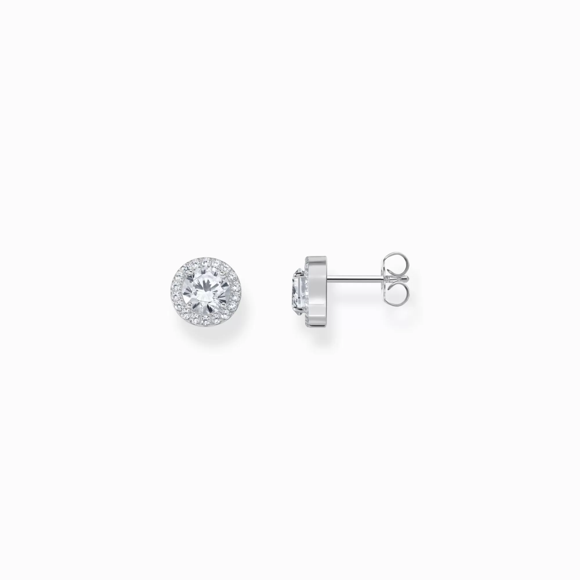 Hot Pendientes halo de plata con circonita blanca en talla brillante Mujer Pendientes De Botón | Plata 925
