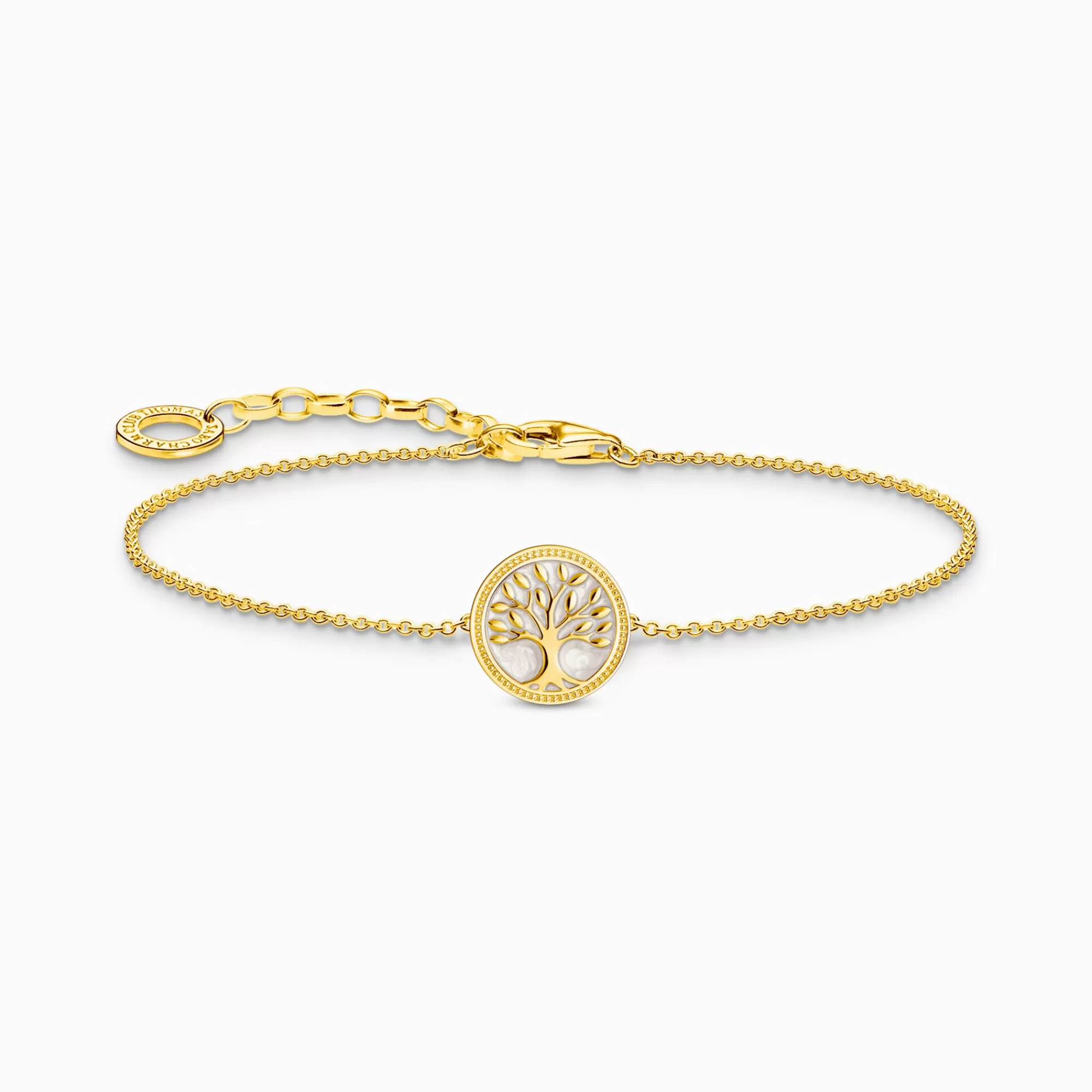 Sale Pulsera con colgante del árbol de la vida y esmalte blanco, con baño de oro Mujer Pulseras | Baño De Oro De 18 Quilates - Plata 925