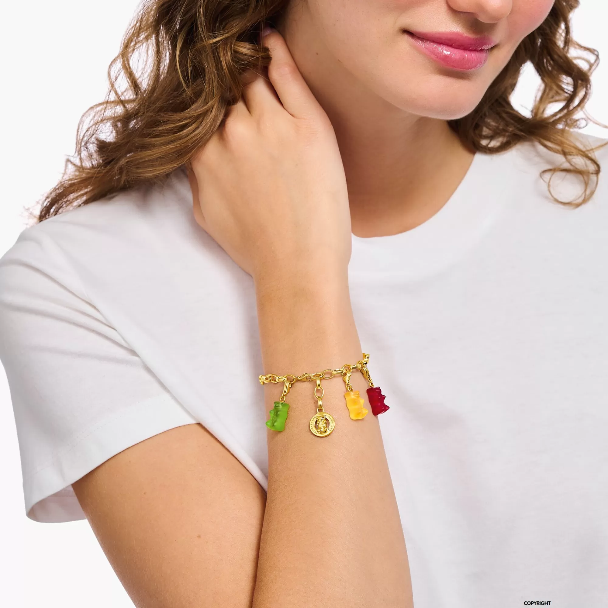 Cheap Pulsera para charms con baño de oro y anilla del logotipo con un Osito de Oro Mujer Pulseras | Charm Pulseras
