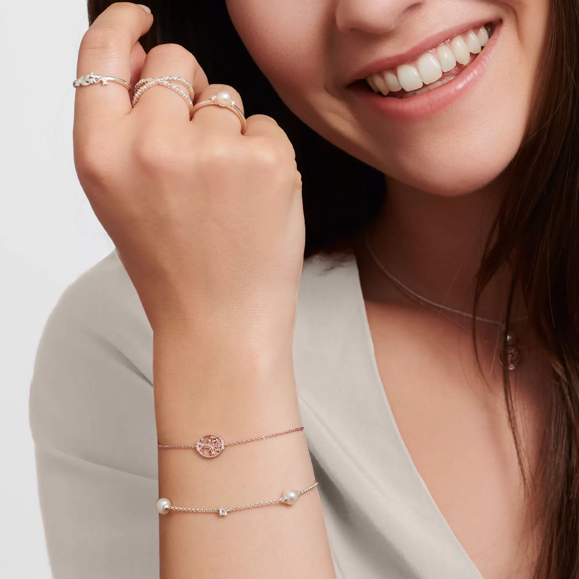 Online Pulsera perlas con piedras blancas plata Mujer Pulseras | Plata 925