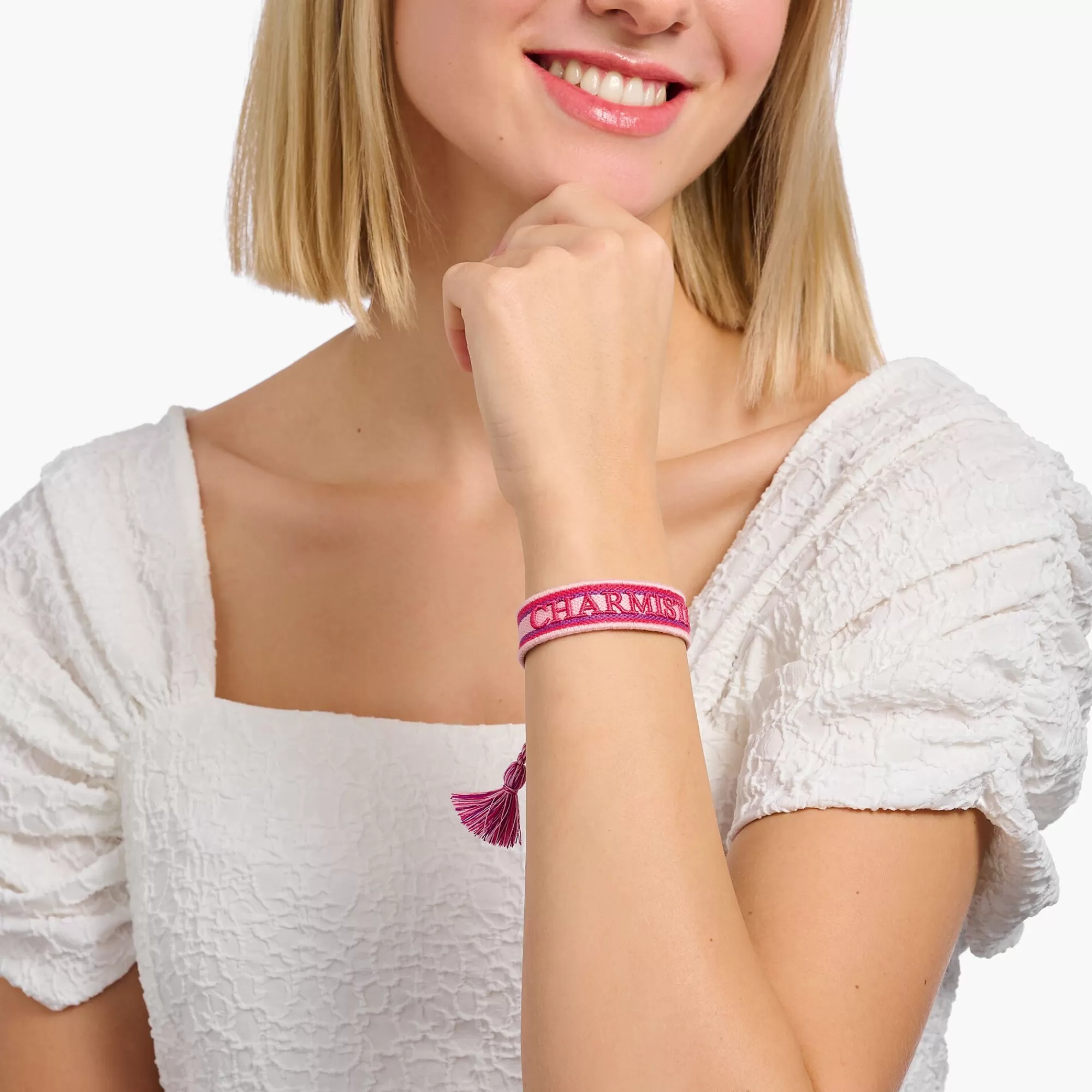 Best Sale Pulsera tejida Charmista en rosa, fucsia y lila Accesorios