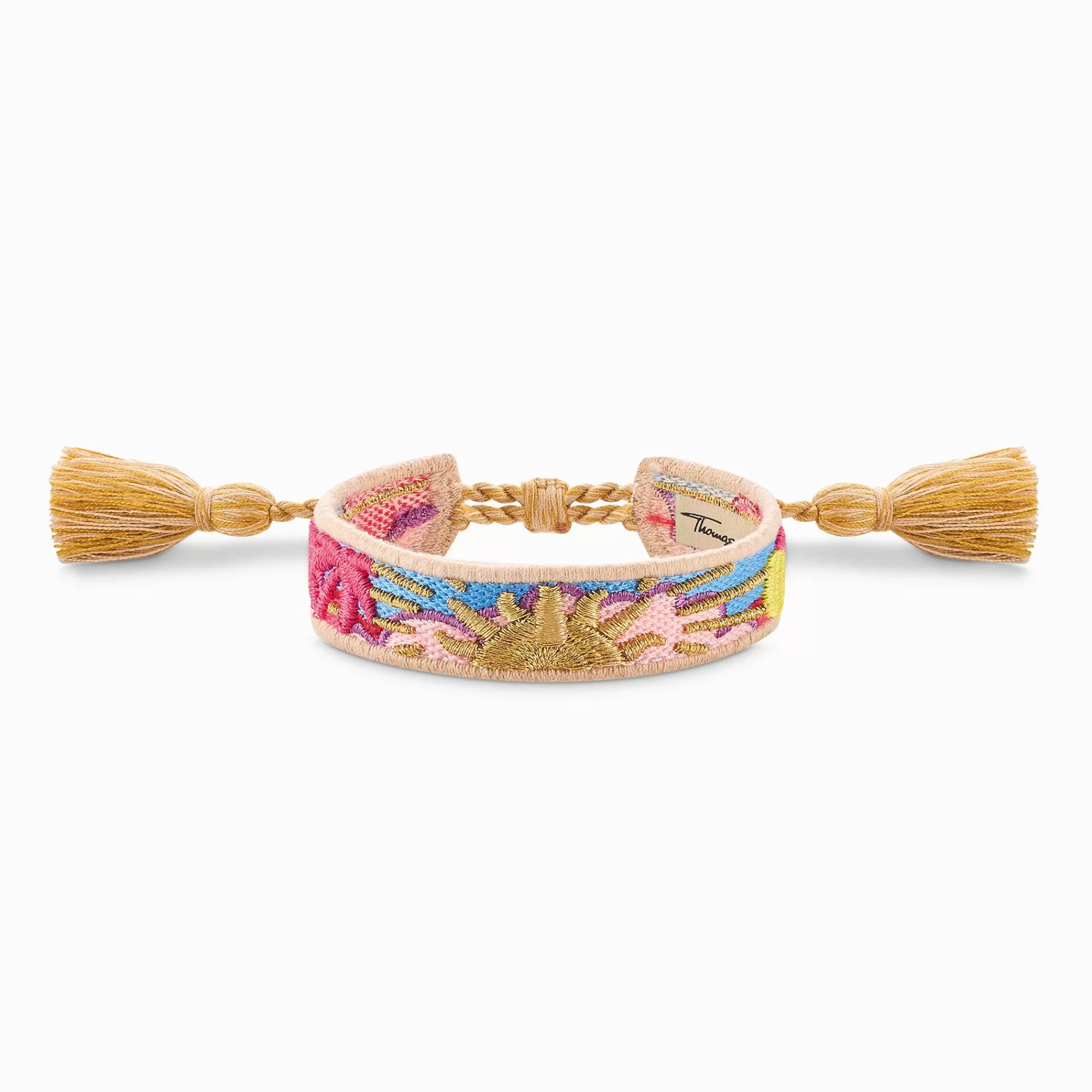 Cheap Pulsera tejida con un sol, palmeras y cactus en dorado, fucsia y verde Accesorios