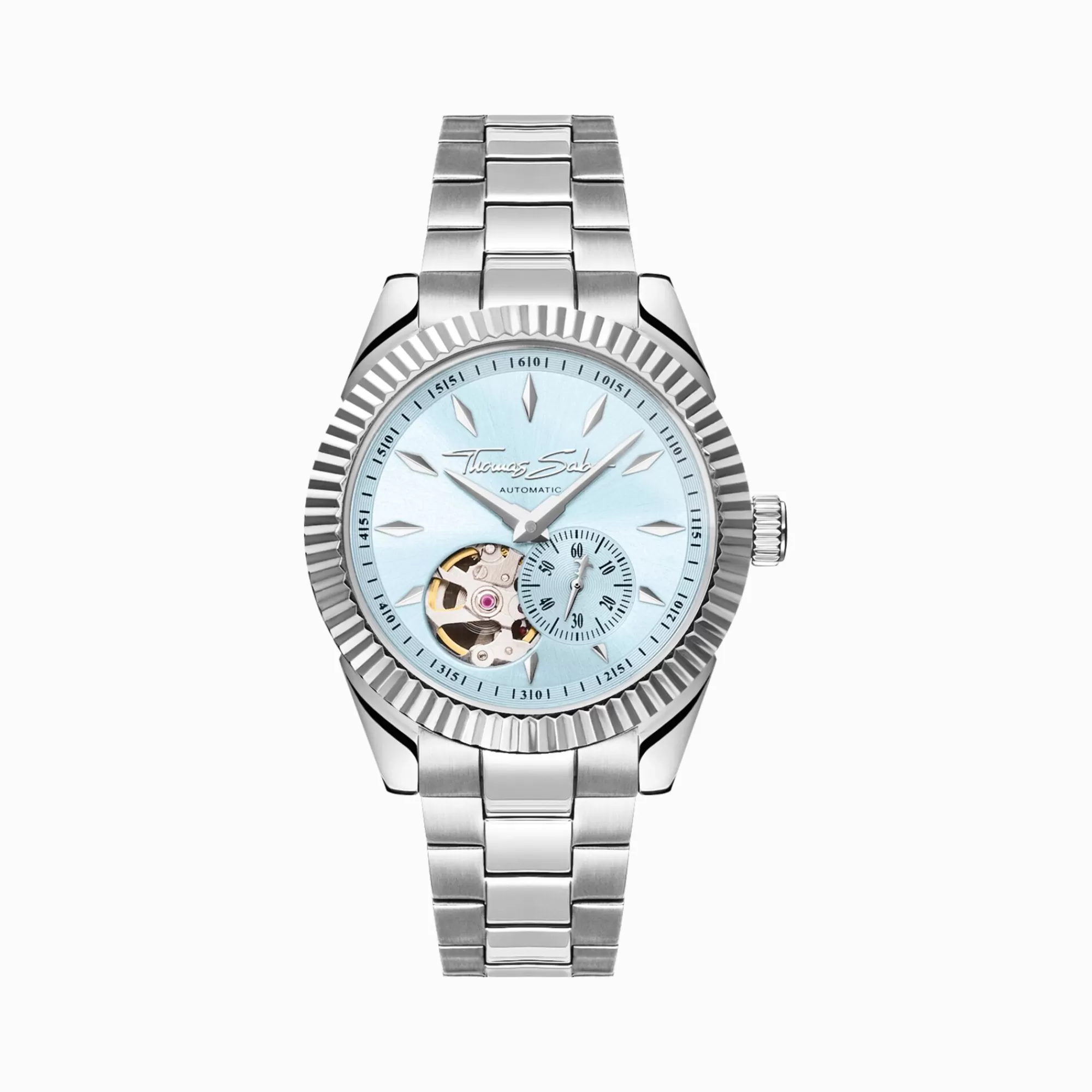 Hot Reloj automático plateado de 36 mm y esfera azul hielo Mujer Relojes | Relojes Para Mujer