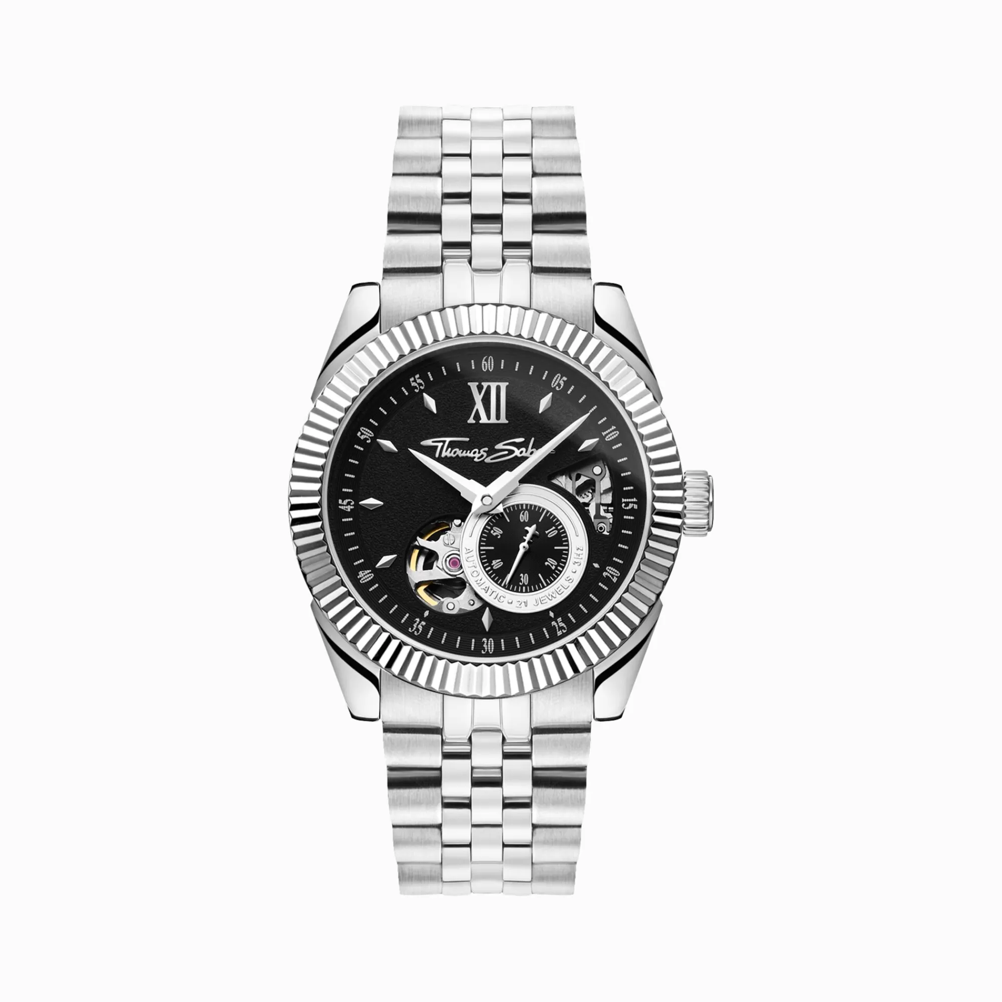 Cheap Reloj automático plateado de 41 mm y esfera negra Hombre Relojes | Relojes