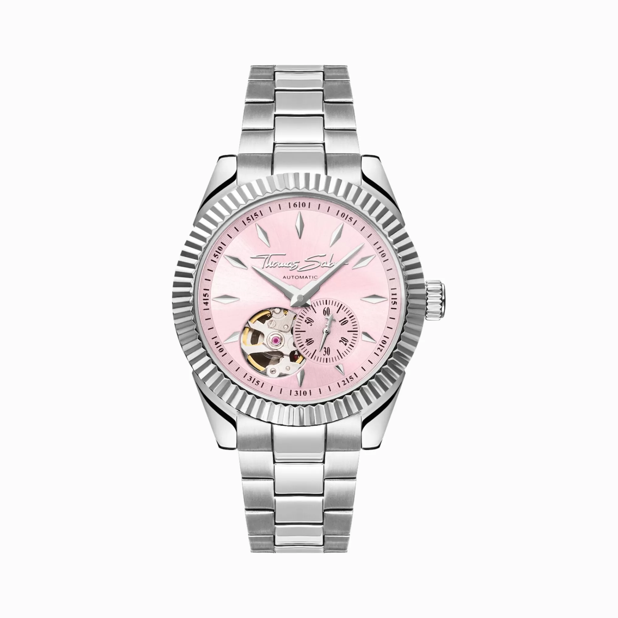 Flash Sale Reloj automático plateado de 36 mm y esfera rosa rebelde Mujer Relojes | Relojes Para Mujer