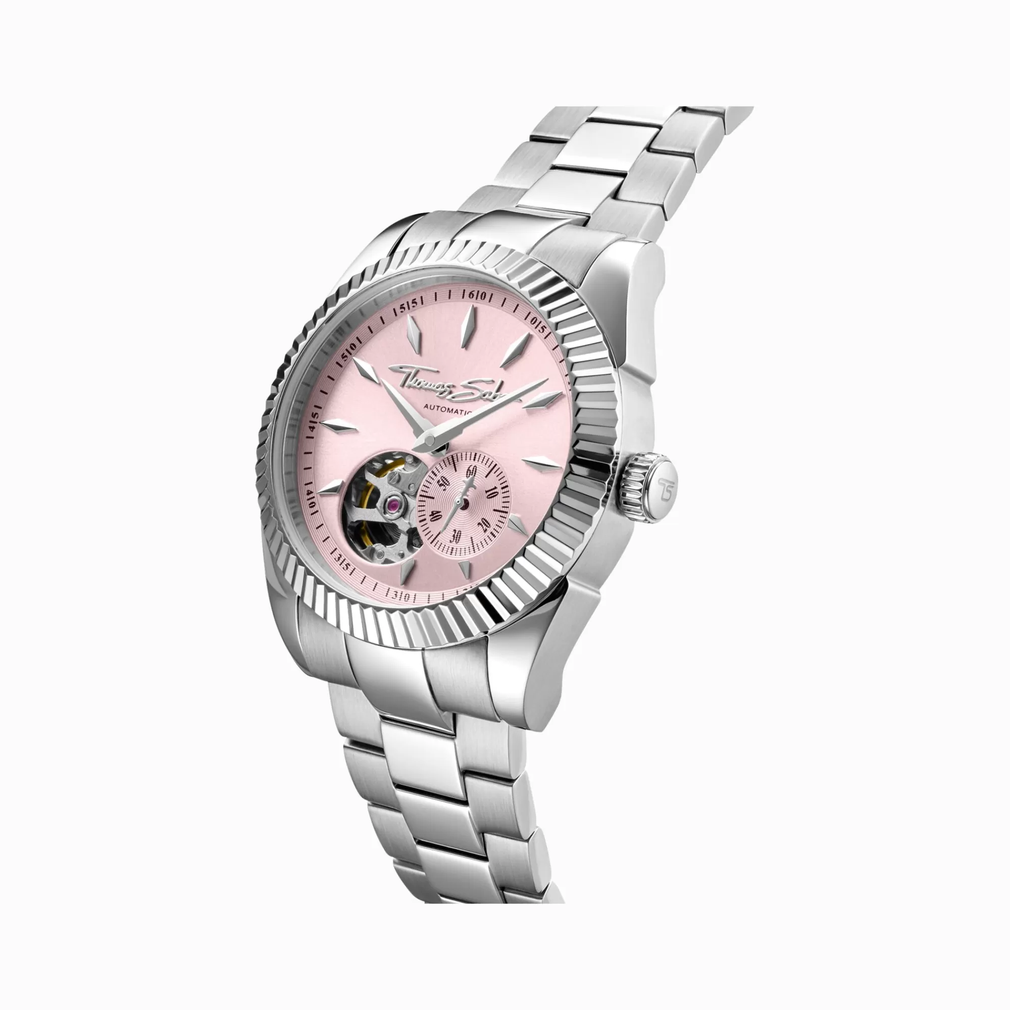 Flash Sale Reloj automático plateado de 36 mm y esfera rosa rebelde Mujer Relojes | Relojes Para Mujer