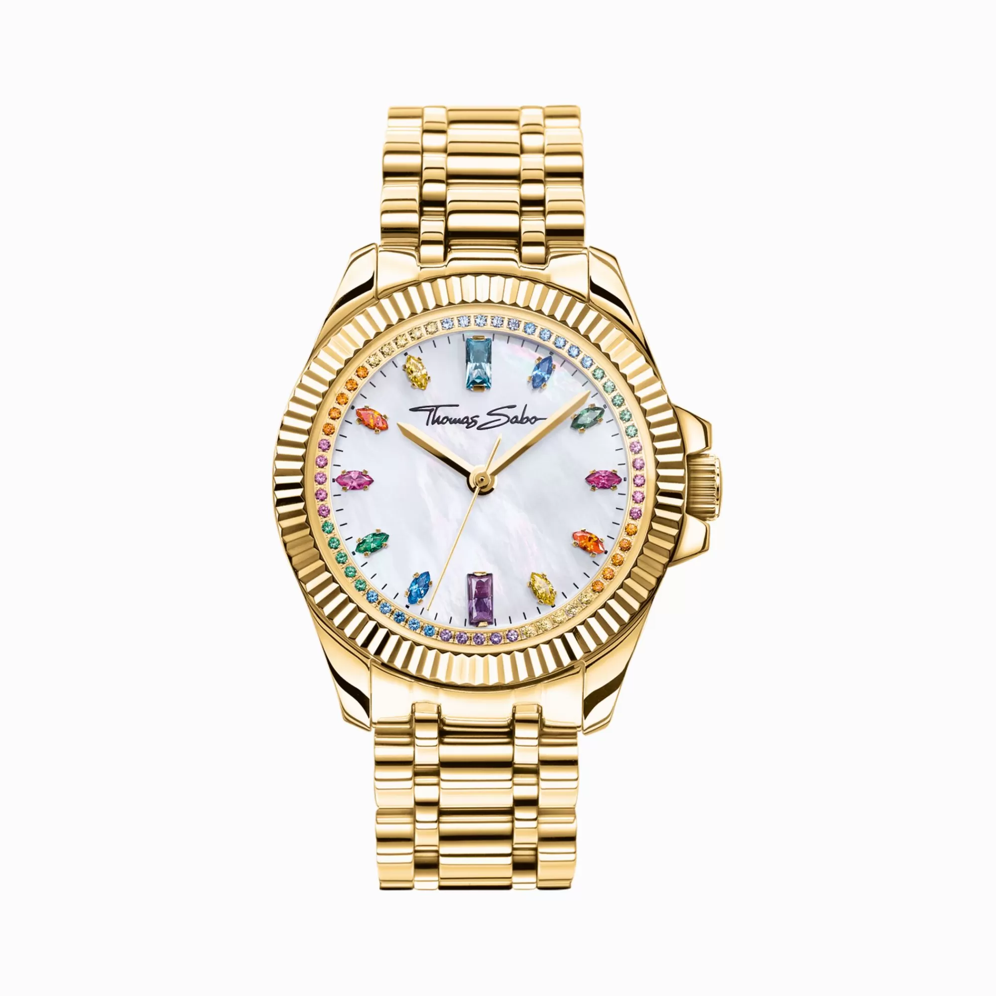 Fashion Reloj de mujer Divine Rainbow de color dorado con piedras de colores Mujer Relojes | Relojes Para Mujer