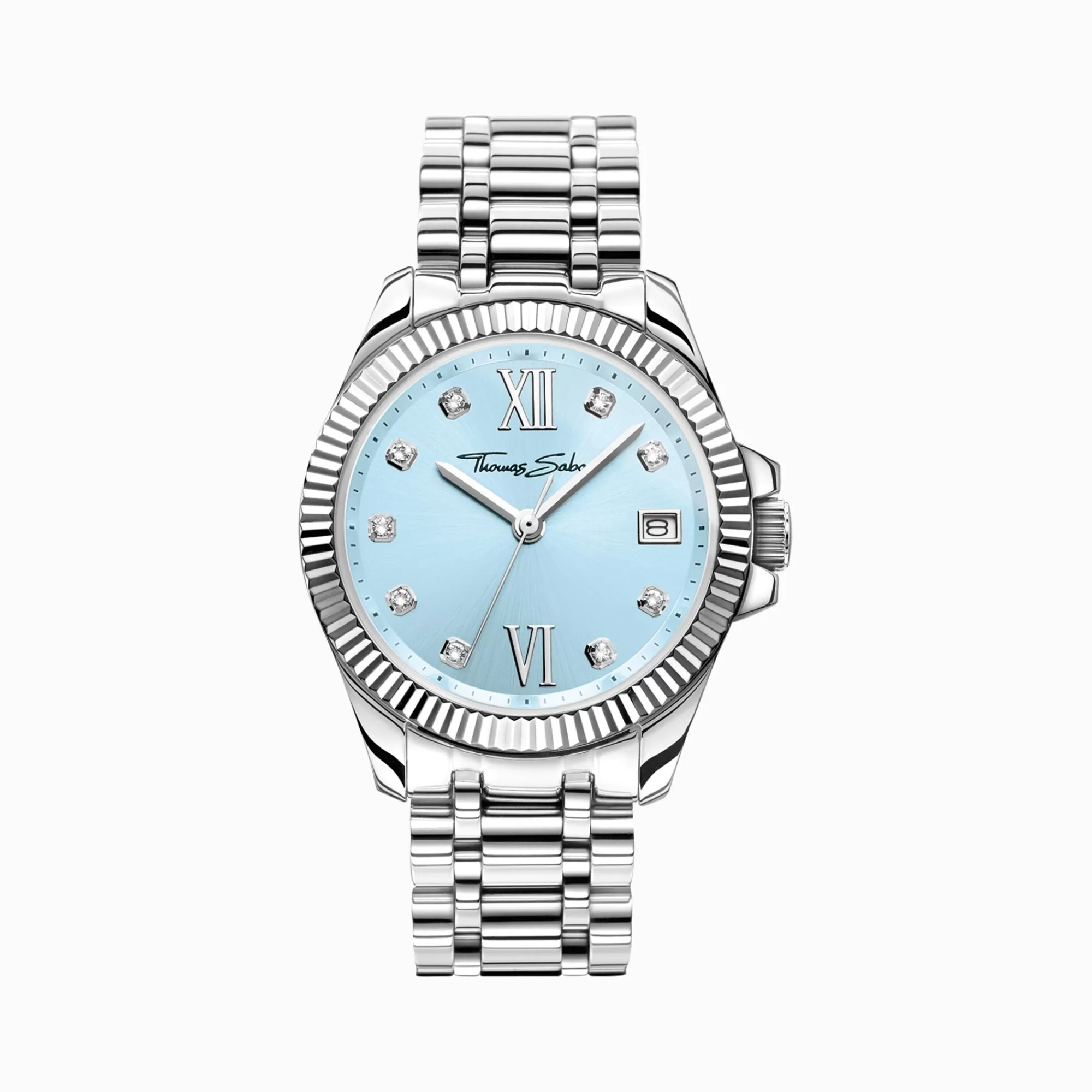 Best Sale Reloj de señora Divine Blue con esfera azul claro y piedras blancas plateadas Mujer Relojes | Relojes Para Mujer