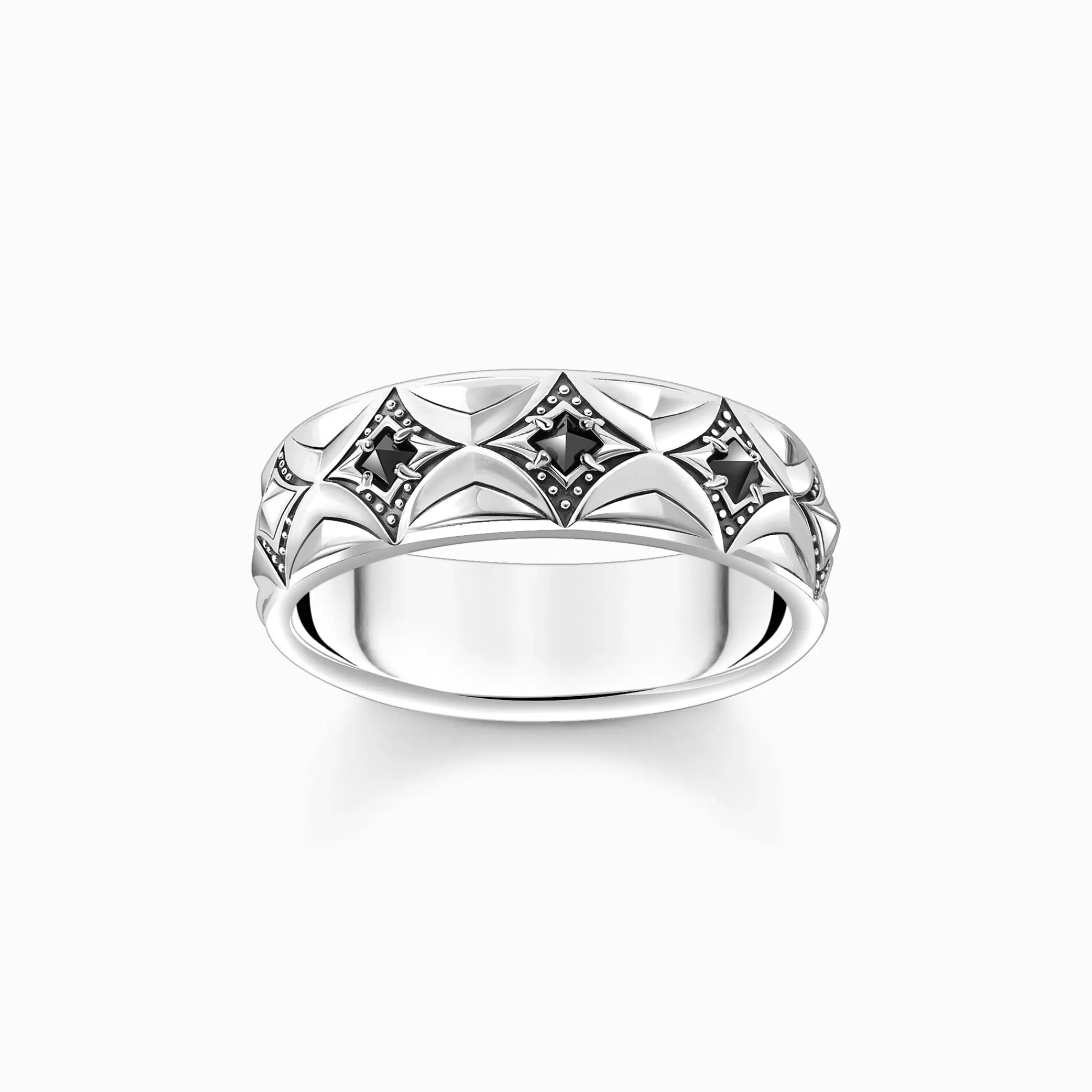 New Silver blackend band ring with rhombus pattern and zirconia Mujer Anillos | Anillos